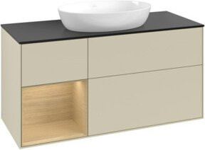V&B Waschtischunterschrank Finion in Grau lackiert mit Eichenregal, Breite: 120 cm, Tiefe: 50,1 cm, Höhe: 50,1 cm - Bild 1
