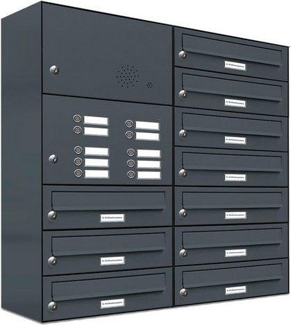 AL Briefkastensystem für 10 Parteien, Aufputzmontage, grau, B/T/H: 76,6 x 27,5 x 80,5 cm - Bild 1