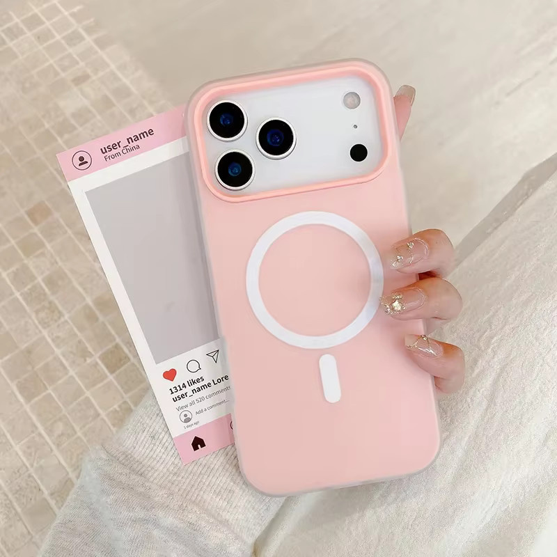 EIENACOCO MagSafe Softcase für iPhone 12 bis 17 Pro Max 2-in-1 Hülle mit magnetischer kabelloser Ladefunktion in Pink und White - Bild 1