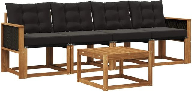 vidaXL Outdoor-Sofagarnitur aus Akazienholz mit Textilene und Kissen in Schwarz und Natur - Bild 1