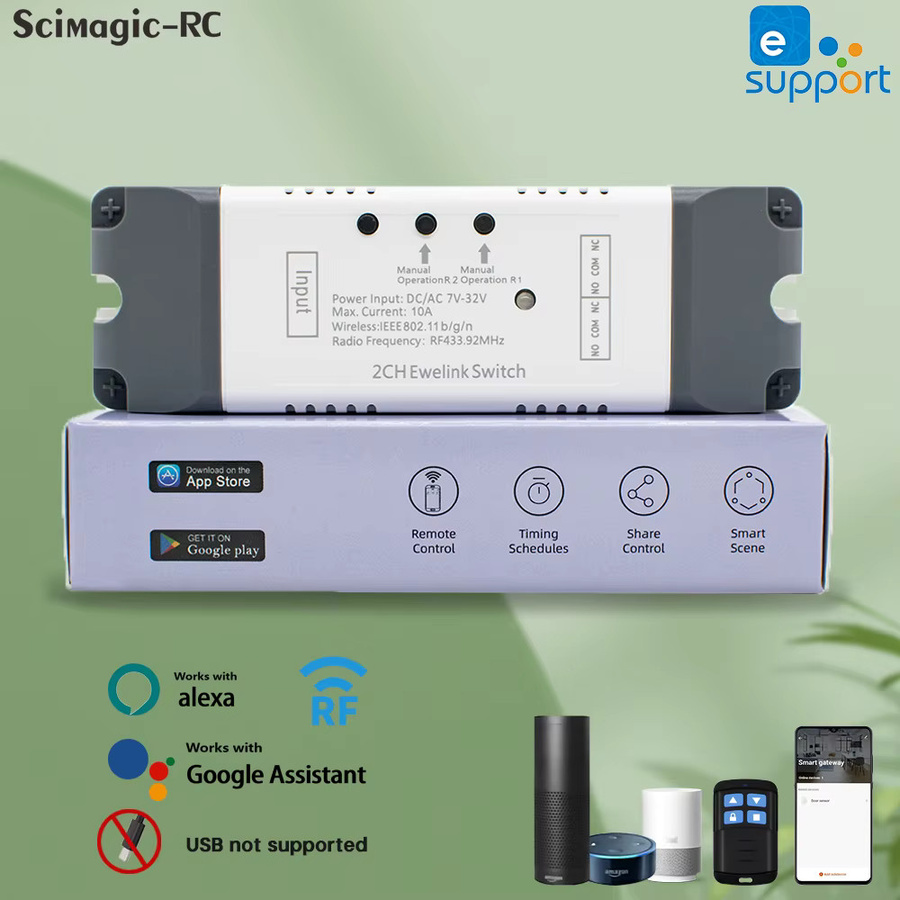eWeLink Smart Switch Modul C WiFi und RF433 Empfänger mit 2 Kanälen in Weiß zur Steuerung von Toröffner und Geräten via Alexa - Bild 2