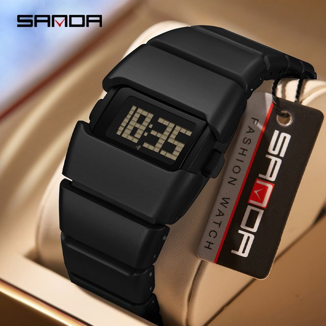 SANDA Digitaluhr, Schwarz, Kunststoff, 5 ATM, Unisex - Bild 1