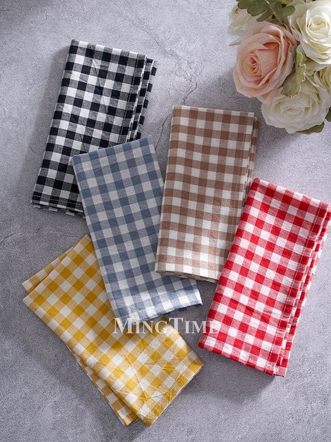 MINGTIME Gingham Stoffserviette aus Baumwolle kleinkariert Schwarz B: 42 cm, H: 42 cm - Bild 1