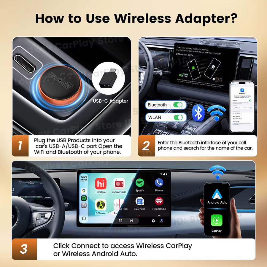 Carlinkit Mini Ultra 2in1 Adapter für kabelloses CarPlay und Android Auto mit 5GHz WLAN, USB-C und USB-A, Schwarz/Orange - Bild 4