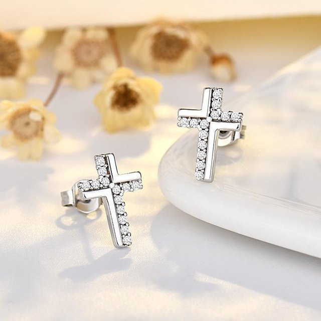 Wucifang Jewelry Ohrstecker, Kreuz, Kupfer, Gold, Zirkonia, Damen, beige - Bild 1