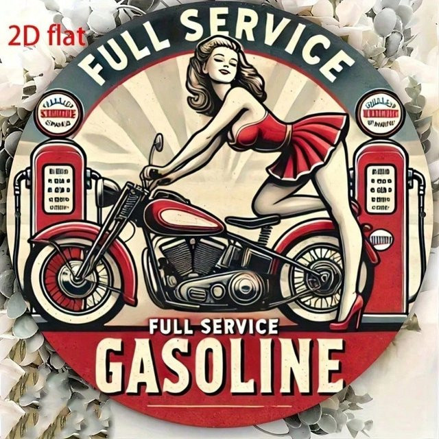 CIFBUY Vintage Metall-Wandschild Retro Tankstelle Garagendekoration Rund Multicolour - Bild 1