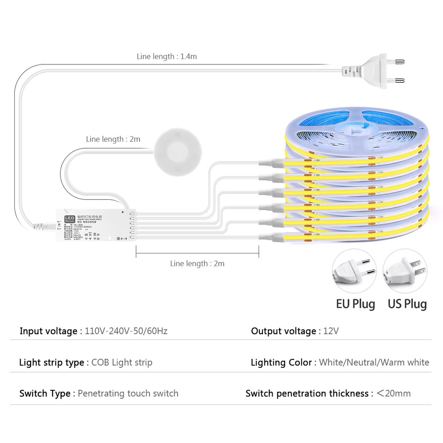 Lcamaw LED Ambiente-Lichtleiste Linear mit COB-Lampenband, Dimmbar mit Touch-Steuerung, Selbstklebend, Weiß - Bild 2