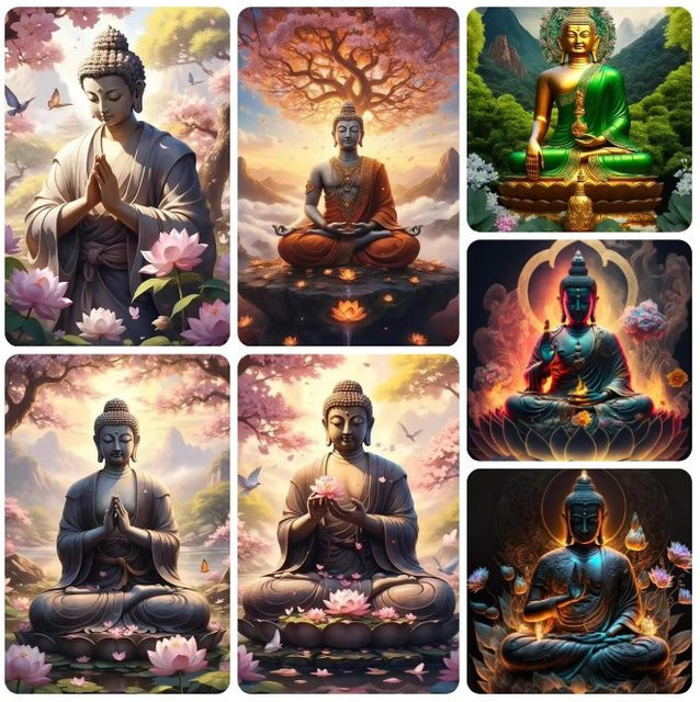 Blumenberge Buddha Diamantmalerei Zen Religiöse Figuren Kunstwerk in Multicolour, B/H: 30 x 20 cm - Bild 1