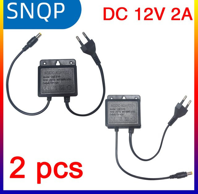 SNQP Netzteil 2er-Set DC12V 2A EU-Stecker wasserdicht in Schwarz für CCTV-Sicherheitsüberwachung, AHD-Kamera, NVR und DVR - Bild 1