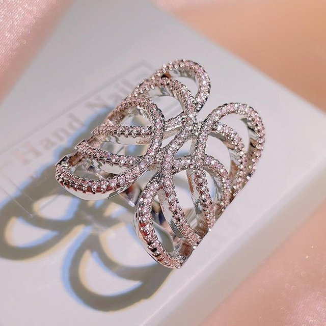 YIRAN Jewelry 5 Langer Ring, Windrebenmuster, Ausgehöhlt, Damen, Größe 10, grau - Bild 1