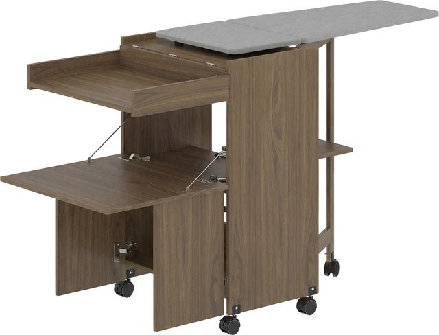 HOMCOM Klappbarer Bügelschrank mit Rollen und Bügeleisenhalter in Braun, Multifunktionales Bügelmöbel mit Ablagen und offener Kleiderstange, H x B x T: 87 x 154 x 55 cm - Bild 1
