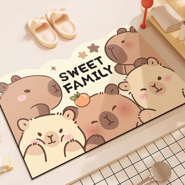 Capybara Badezimmer-Fußmatte aus Kieselgur, rutschfeste und saugfähige WC-Fußmatte mit Tier-Motiv, B/B: 40 x 60 cm - Bild 1