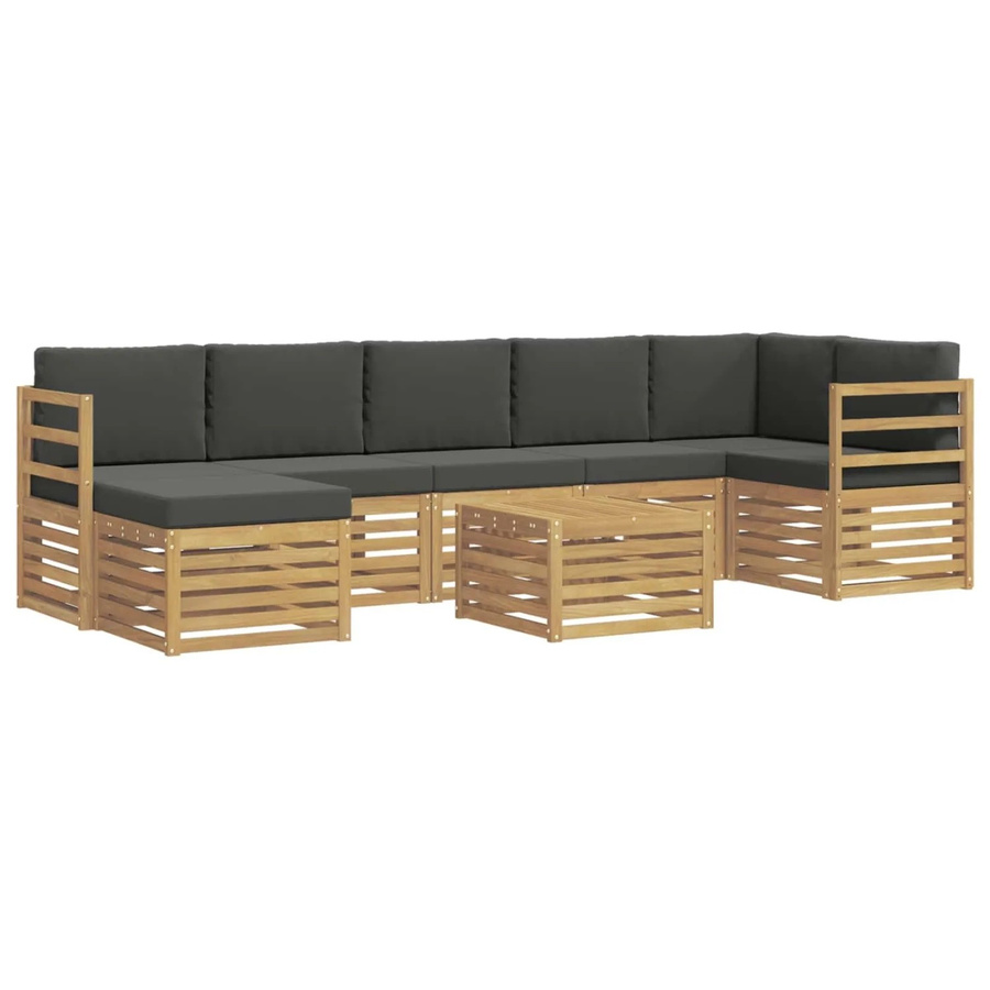 vidaXL Outdoor-Sofagarnitur 8-teilig in L-Form aus Akazienholz mit Polstern, Weiß und Anthrazit, B/T/H: 59 x 59 x 37 cm - Bild 2