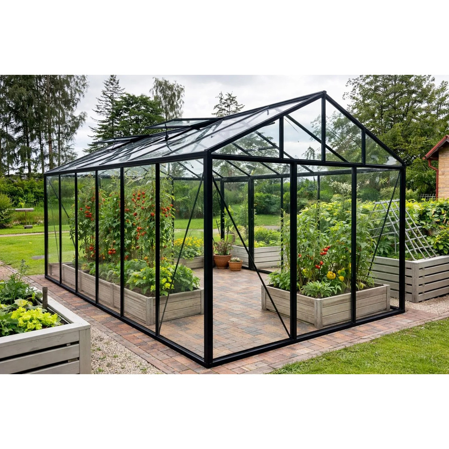 Bloomcabin Premium-Qualität Gewächshaus GHC6 Klassik in Schwarz mit Sicherheitsglas, Aluminium und integriertem Dachfenster sowie Belüftungssystem - Bild 2
