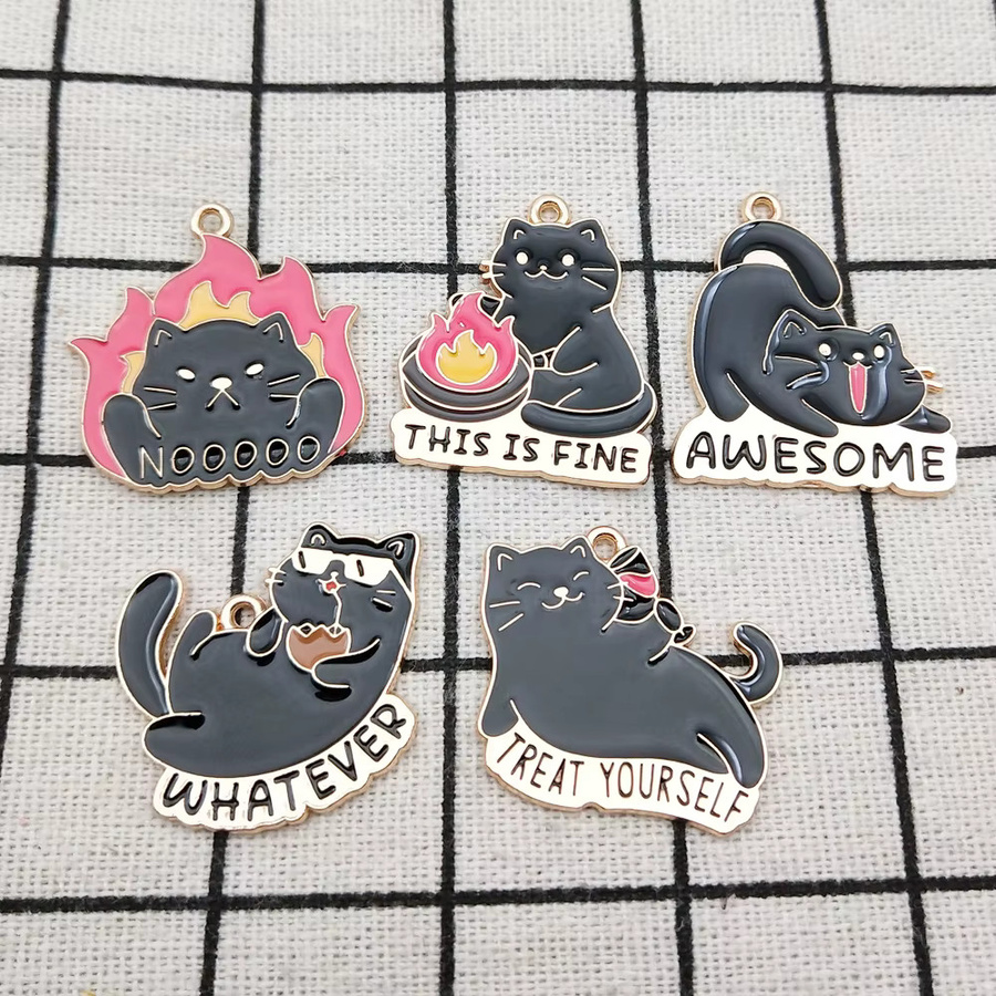 Anhänger schwarze Katze, Emaille, Legierung, vergoldet, Schwarz - Bild 2