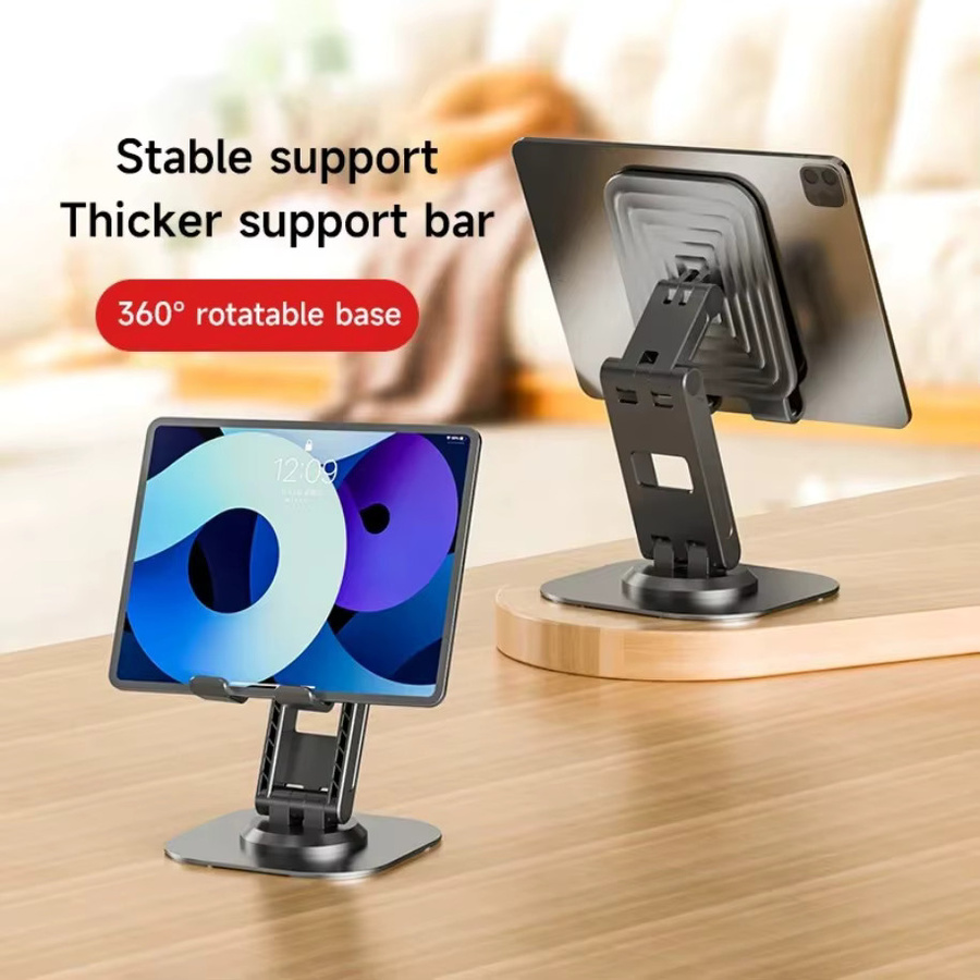 VIKEFON Faltbarer Handyhalter aus Metall in Schwarz, Verstellbarer Desktop-Tablet-Ständer für iPad und iPhone, Kompakter Smartphone-Schreibtischhalter - Bild 2