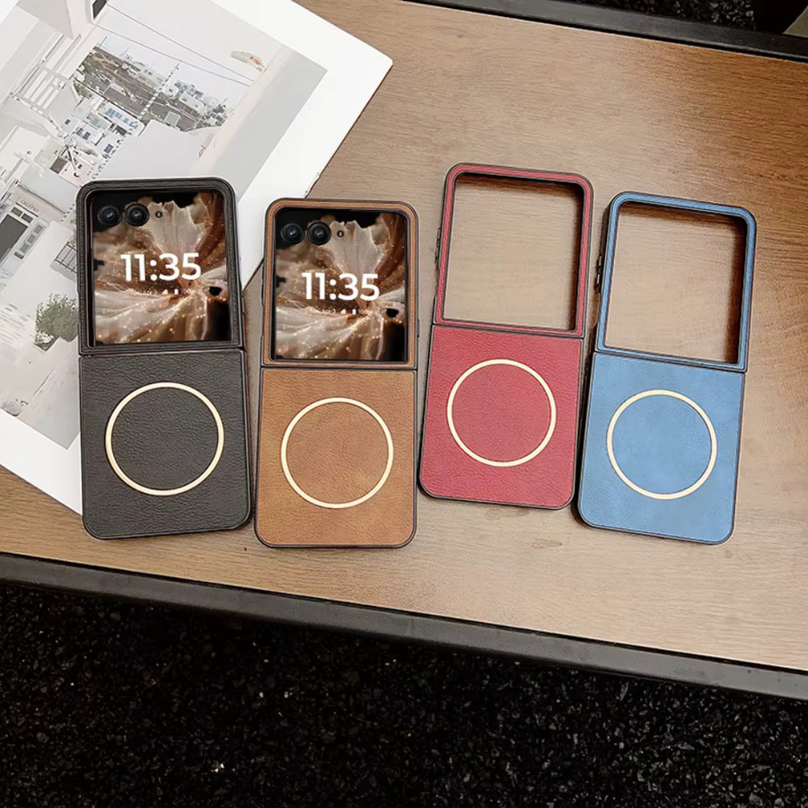 Retro-Ledertasche für Motorola Razr 50 und Razr 60 Ultra in Rot mit magnetischer Absaugung und kabellosem Laden - Bild 2