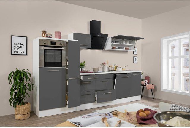 Respekta Premium Küchenzeile modern in Grau Hochglanz und Weiß mit Soft-Close-Türen und Schubladen - Bild 1