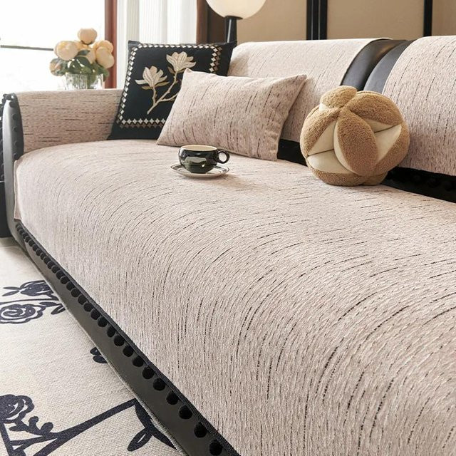 Sofakissenbezug aus Baumwolle und Leinen in Beige, quadratisch, B/B/H: 70 x 70 x 70 cm - Bild 1