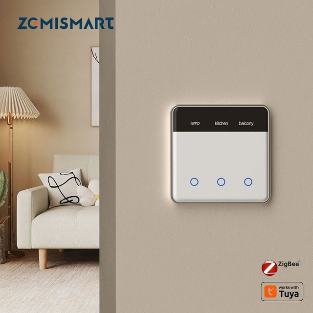 Zemismart DIY Namensschalter EU Typ Zigbee Smart Display Touch Lichtschalter mit Tuya Alexa Google Home Sprachsteuerung in Weiß - Bild 1