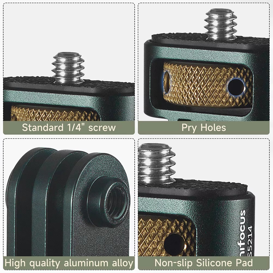 MINIFOCUS Aluminium Kamera Stativ Mount Adapter 1/4 Zoll 20 Kamera Halterung für GoPro Hero 12/11/10/9/8/7 und Insta360 X4/X3/X2/X/RS/R Action Kameras in Schwarz - Bild 4