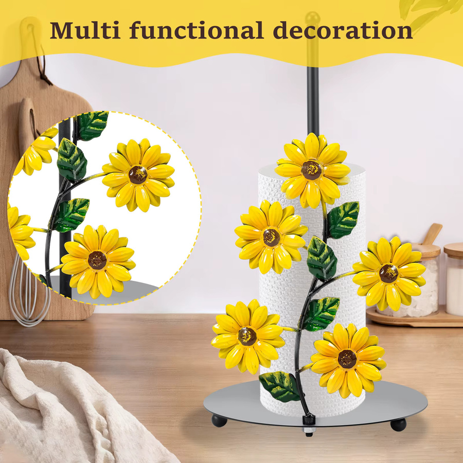 Everso Küchenrollenhalter aus Metall im Vintage-Stil mit Sonnenblumen-Dekor in Gelb, B/T/H: 18,0 x 33,0 x 1,0 cm - Bild 2