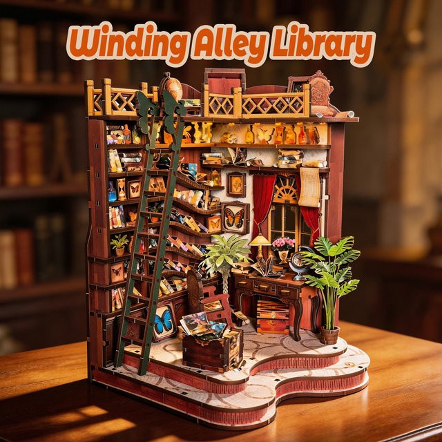 Winding Lane Bibliotheksbücherregal, 3D-Holzpuzzle, mit Beleuchtung, ab 14 Jahren - Bild 1