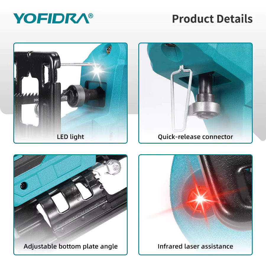 YOFIDRA Bürstenlose Elektro-Stichsäge mit Infrarot-Laser und variabler Geschwindigkeit, Multifunktions-Kurvenschneider in Türkis, kompatibel mit Makita 21V Akku - Bild 4