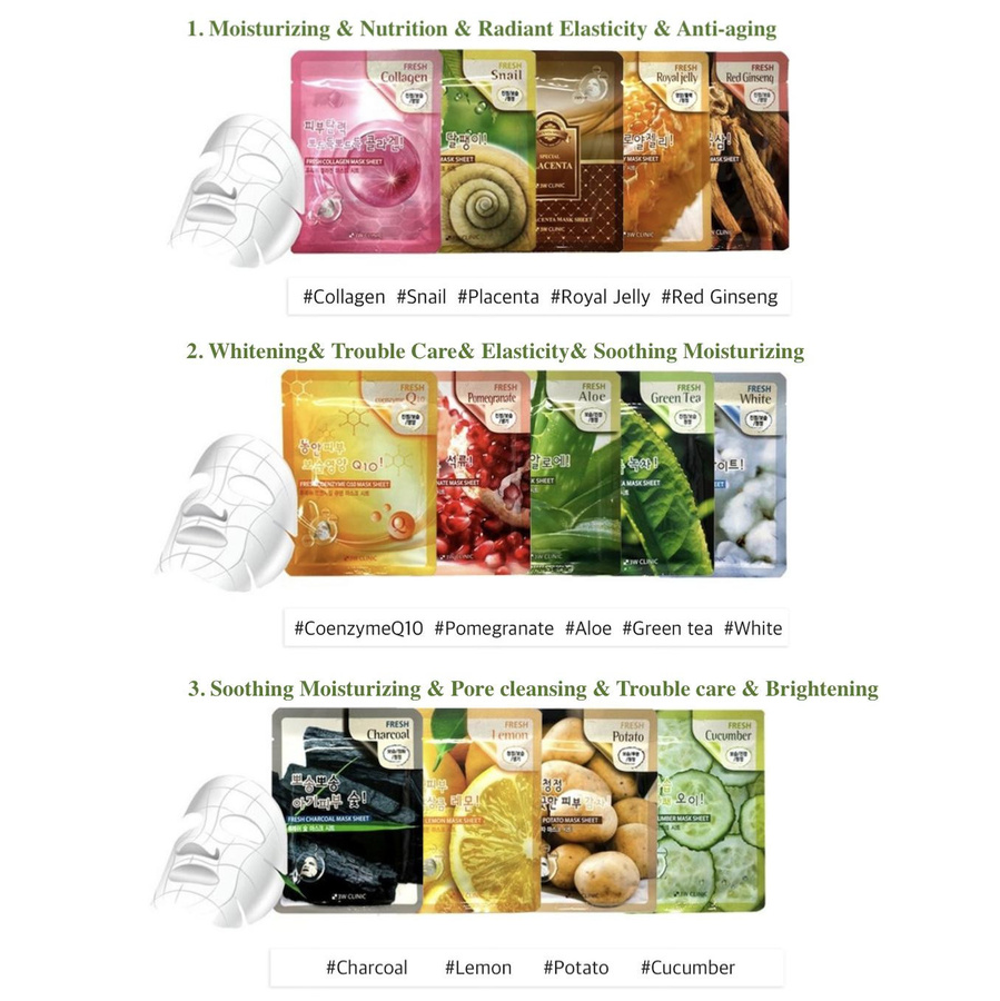 3W CLINIC Fresh Collagen Maskenblatt, 30 Stück, für alle Hauttypen - Bild 1