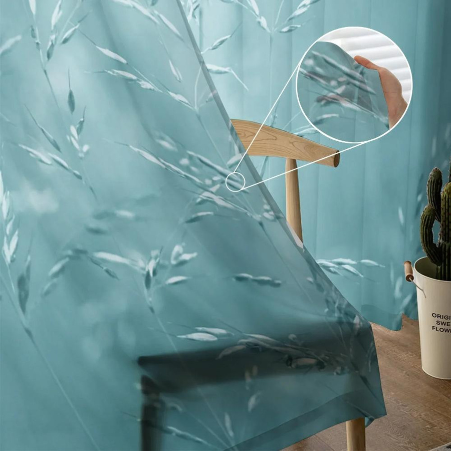 Yiran Furniture Transparenter Tüll-Vorhang aus Organza in Türkis mit Ösen, Breite: 135 cm, Höhe: 115 cm - Bild 2