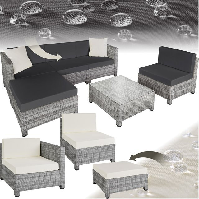 tectake L-Shape Polyrattan Lounge Set mit Aluminiumrahmen und Kissen, wetterfest und UV-beständig, B/T/H: 72 x 64 x 64 cm - Bild 1