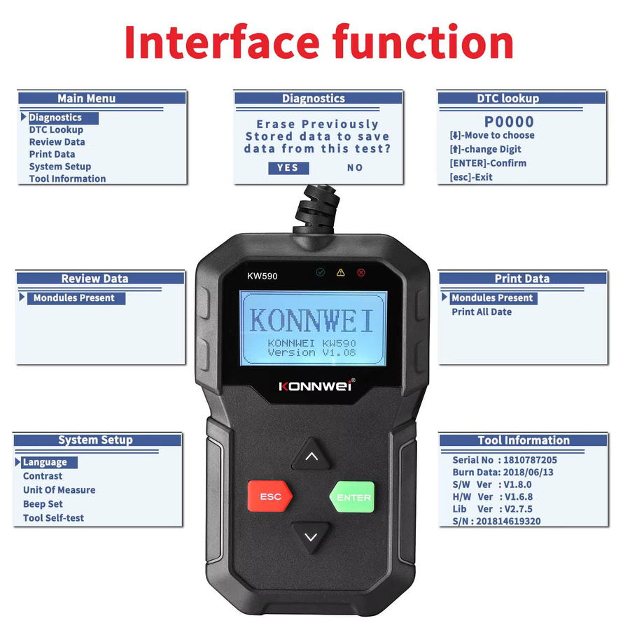 KONNWEI KW590 OBD2 Auto Diagnosegerät zum Auslesen von Fehlercodes in Schwarz - Bild 5