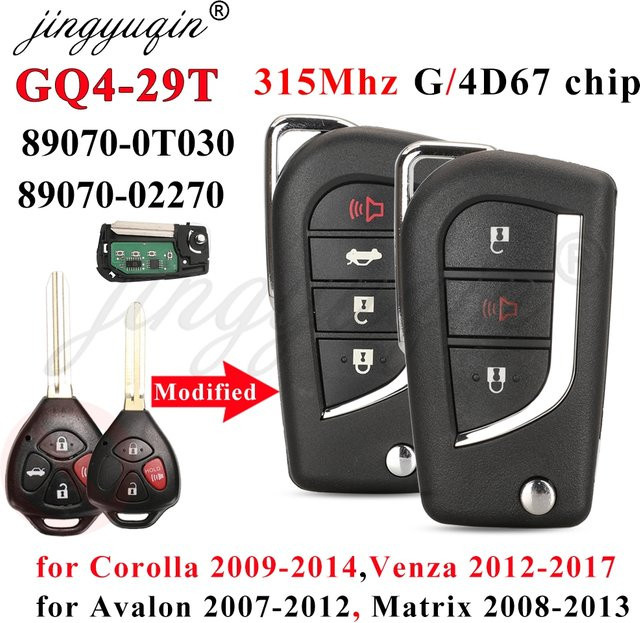 Klappbarer Autoschlüssel-Fernbedienung GQ4-29T 315MHz mit 4D67/G Chip für Toyota Venza 2012-2017, Corolla 2008-2014, Avalon und Matrix, Farbe: Schwarz - Bild 1