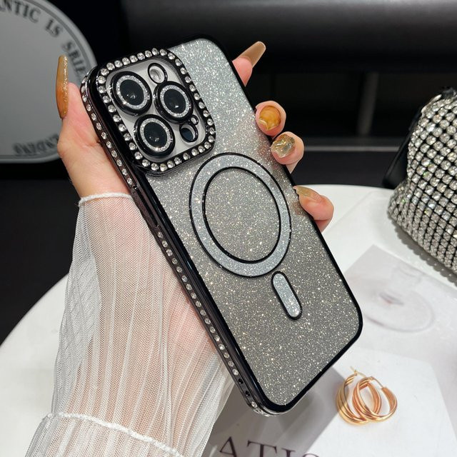 eForMobile Magnetische Schutzhülle mit Glitzer Diamant Beschichtung für iPhone 17 Air 16 15 14 Pro Max sowie Samsung S25 S24 S23 in Schwarz - Bild 1