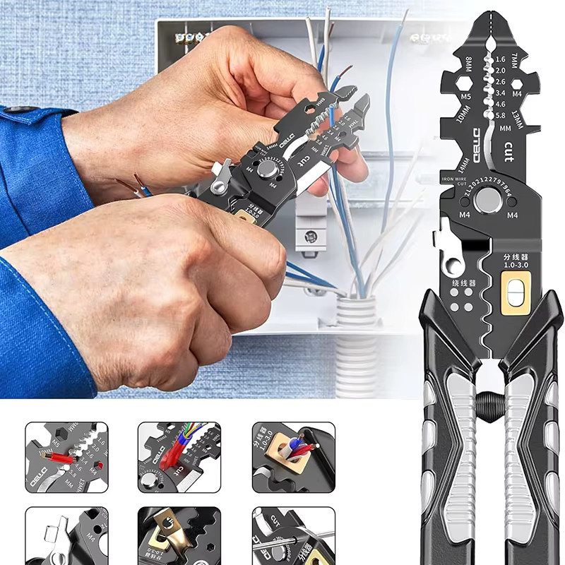 Multifunktionale Abisolierzange LUCHSHIY Elektro-Abisolierzange als Multi Tool für Drahtreparaturen in Schwarz - Bild 4