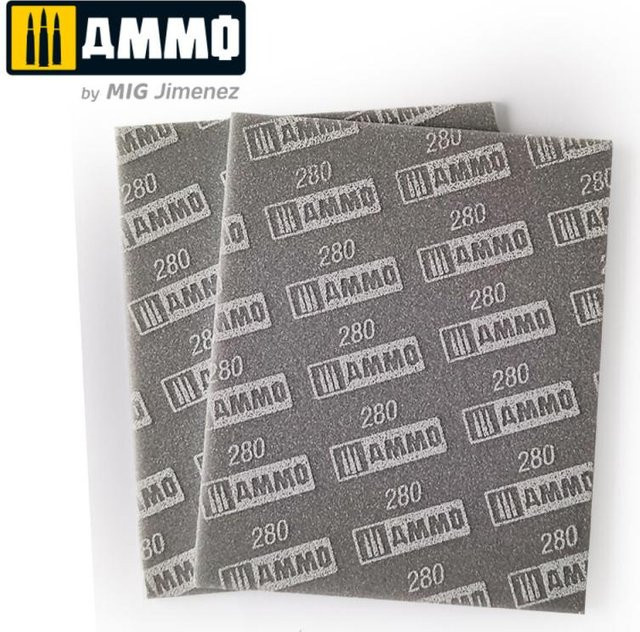 AMMO by MIG Jimenez Sanding Sponge Sheet 280, Schaumstoff, Grau, 2-teiliges Set - Bild 1