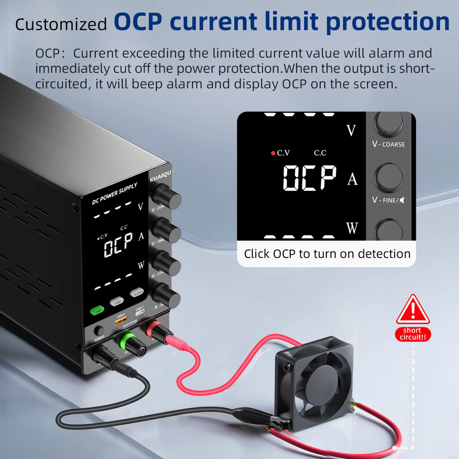 KUAIQU LED-Testnetzteil in Schwarz, einstellbares DC-Netzteil für Elektronik-Reparaturen mit optionalem OCP und OVP - Bild 4