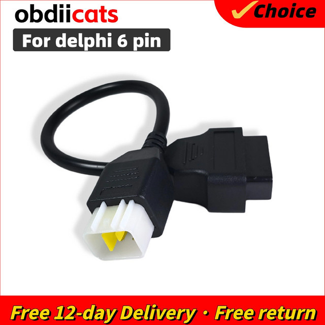 OBDIIVCI OBD2 Diagnosekabel Adapter von 6-Pin auf 16-Pin für Delphi Motorrad in Schwarz - Bild 1