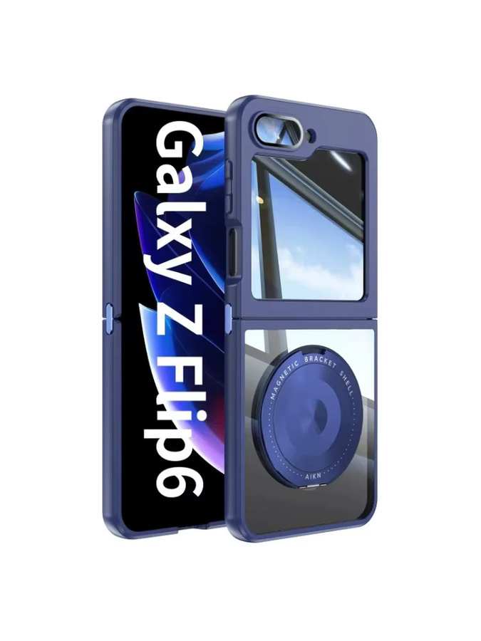 Magnetische Samsung Galaxy Z Flip 7FE 6 5 4 3 Handyhülle mit transparentem Gehäuse, mattfarbenem Rahmen in Blau und drehbarem Ringständer für optimalen Schutz - Bild 7