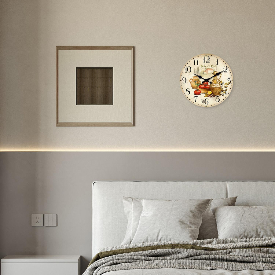 Linyi Toy Wanduhr im amerikanischen Stil mit Provence Olivenöl und Tomaten Stillleben Muster, Durchmesser: 30 cm, Mehrfarbig - Bild 4
