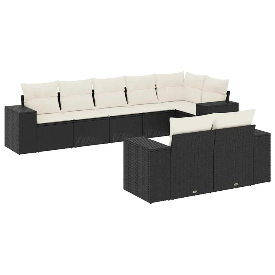vidaXL 8-teilige Garten-Sofagarnitur in L-Form aus Poly-Rattan und pulverbeschichtetem Stahl in Schwarz mit Sitzkissen und Rückenkissen - Bild 2