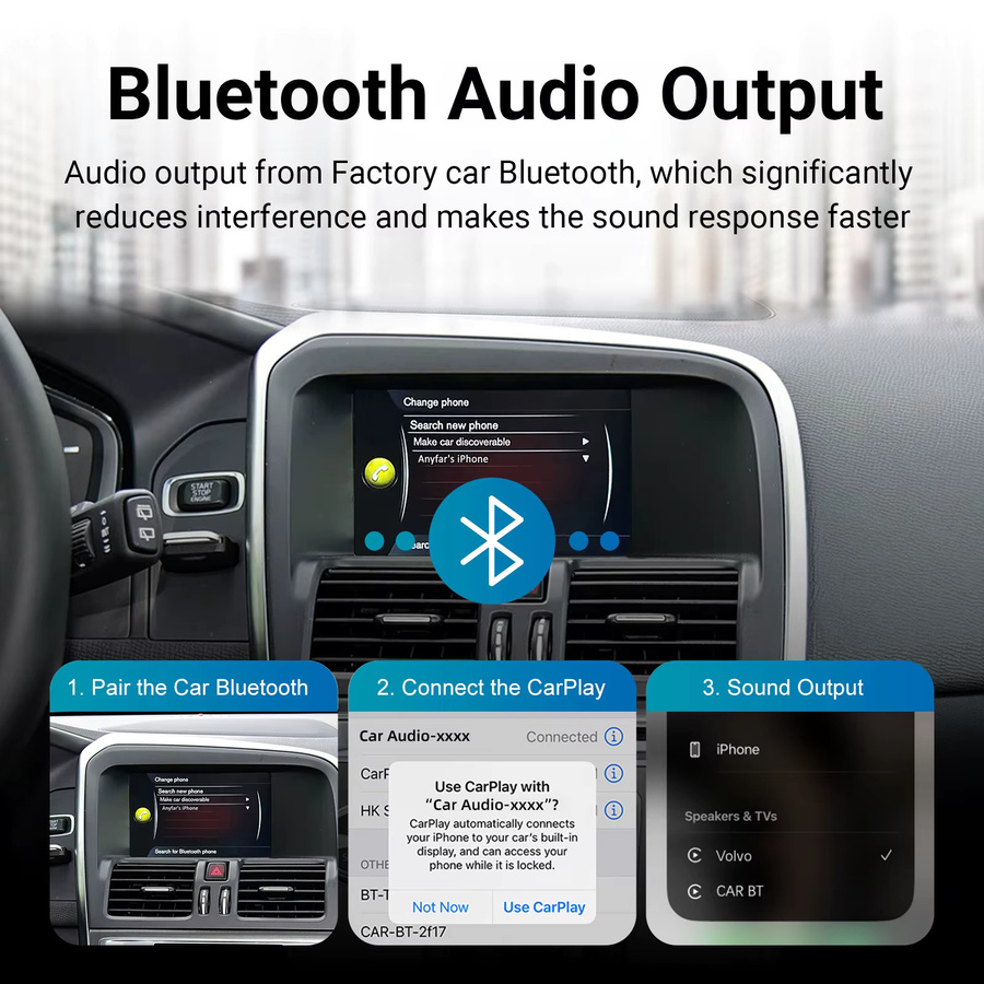 ANYFAR Drahtloses CarPlay und Android Auto Retrofit Kit für Volvo V40 V60 S60 XC60 V70 XC70 S80 Modelle 2010–2015 mit 7 Zoll Bildschirm in Schwarz - Bild 6