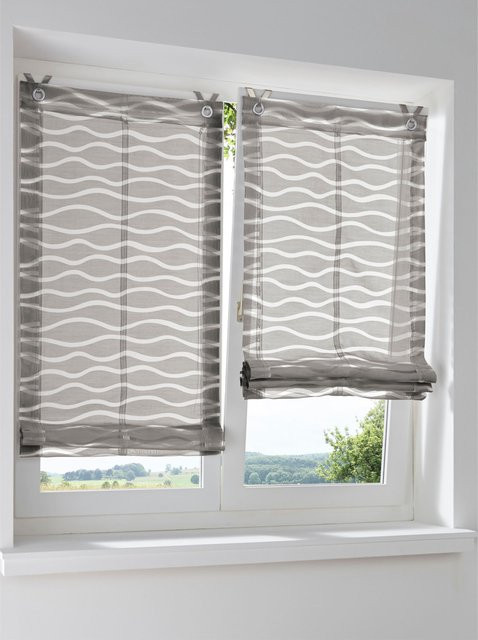 Raffrollo Heine Home in Grau mit grafischem Design, semi-transparent, 65% Baumwolle und 35% Polyester - Bild 1