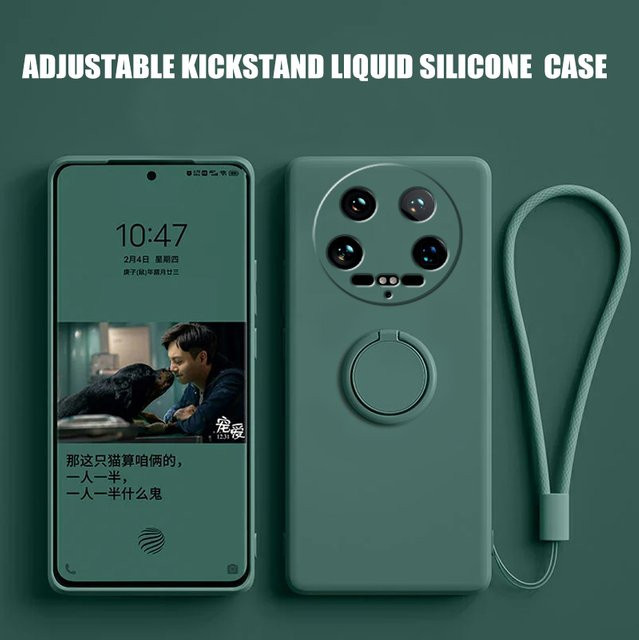 Stoßfeste Silikon-Handyhülle mit Ringhalter für Xiaomi 14 Ultra in Beige - Bild 1