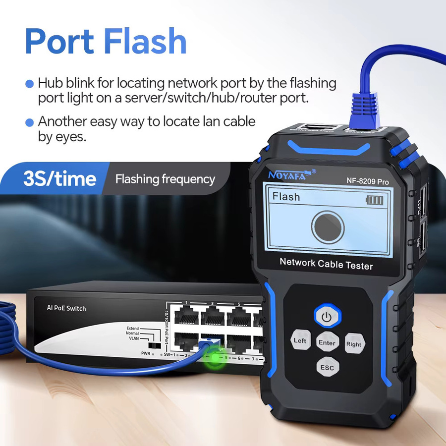 NOYAFA NF-8209Pro Netzwerkkabeltester mit Kabeltracker für Cat5 Cat6 PoE und Längendurchgangsprüfung sowie NCV in Schwarz - Bild 3