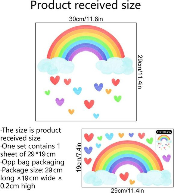 LChome Leuchtende Wandaufkleber im Dunkeln mit Regenbogen, Wolken und Herzen für das Kinderzimmer in Multicolor - Bild 1