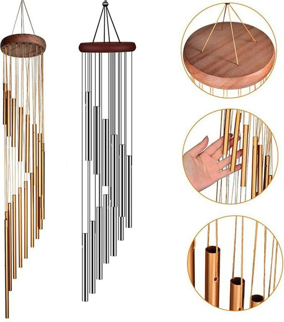12 Metall Aluminium Rohr Windspiele in Silber mit Haken zur Gartendekoration - Bild 1