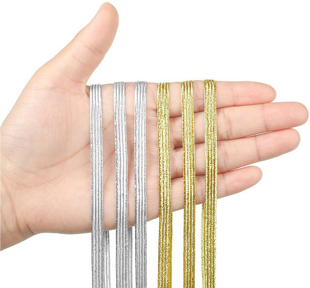 10 Meter geflochtenes Glitzer Gummiband in Silber und Gold zum Nähen und Basteln, Breite: 3 mm und 6 mm - Bild 1