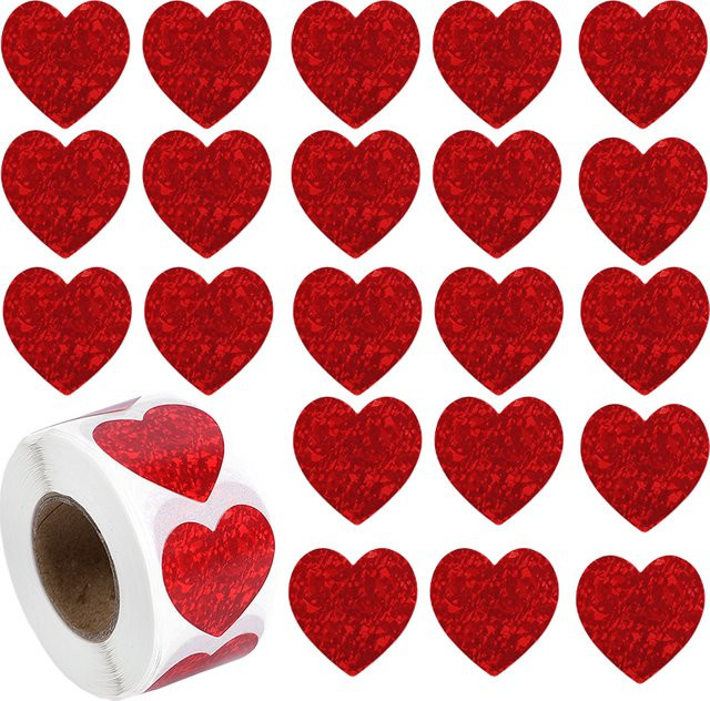 YONGSNOW Herzförmige Aufkleber in Rot für Valentinstag, Hochzeit und Geburtstag, 500 oder 1000 Stück Siegel-Etiketten aus Papier - Bild 1