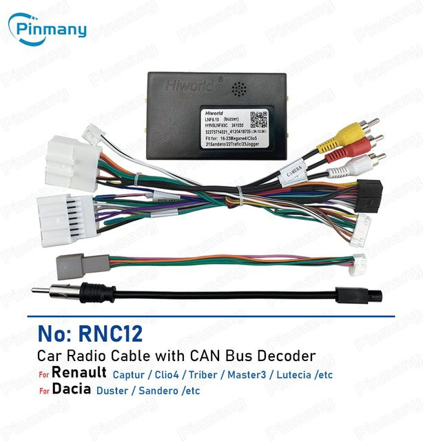 pinmany Auto-Radio-Kabelbaumadapter RNC12 mit CAN-Bus-Decoder für Renault Captur Clio 4 Triber Master 3 Lutecia Duster Sandero - Bild 1